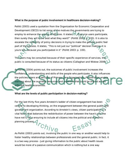 Public Involvement in Healthcare Decision-Making
