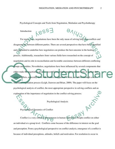 Psychological Concepts And Tools From Negotiation