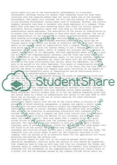 The Social Media as a Management Tool in the Business Environment