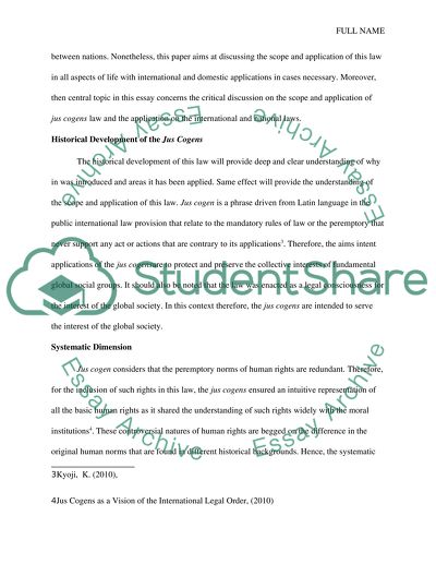 Domestic and International Law: The Scope and Application of Jus Cogens
