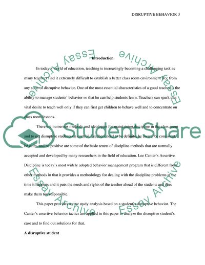 Students Disruptive Behavior: Adopting Canters Behavior Management Theory