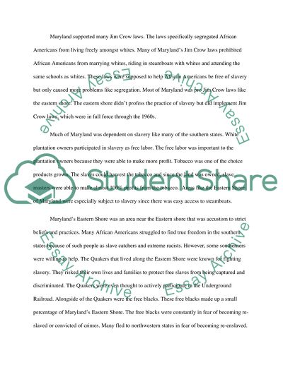 Maryland, Jim Crow Law and The Eastern Shore