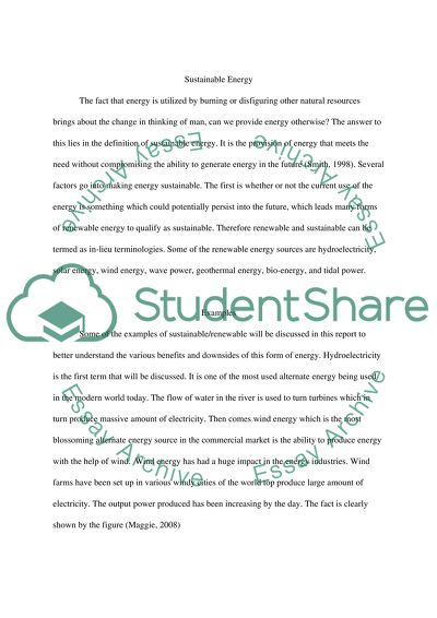 Energy, Sustainability and Renewability