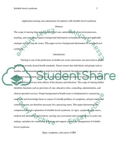Application Nursing Care and Practice for Patients with Irritable Bowel Syndrome