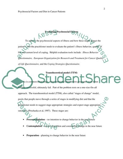 Psychosocial Factors in Dietary Change in Cancer Patients