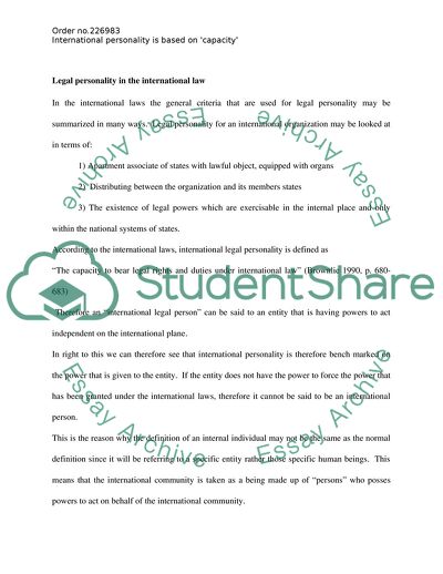 International Personality Is Based on Capacity