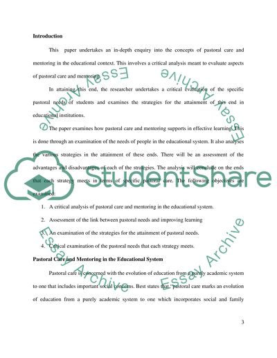 Evaluation of Aspects of Pastoral Care and Mentoring in the Educational Contest