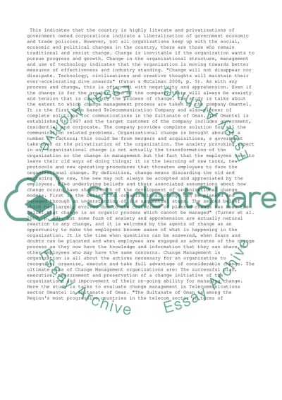 Change Management in Telecommunications Sector Omantel in Sultanate of Oman