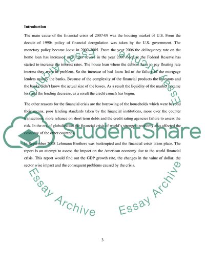 World Finacial Crisis - Impact in the American Economy