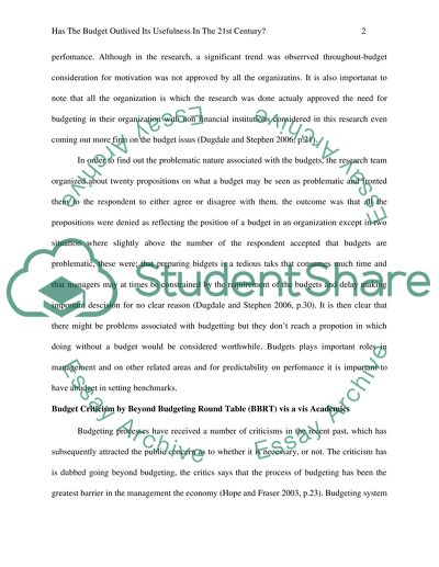 Has the Budget Outlived Its Usefulness in the 21st Century