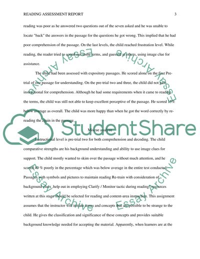 Reading assessment report