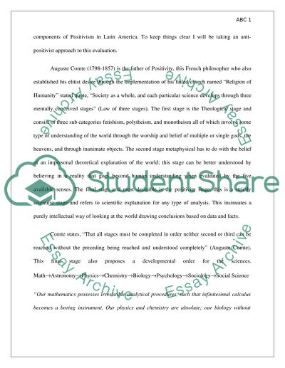 Three Tenets of Thought in Latin America - Positivism, Marxism and Existentialism