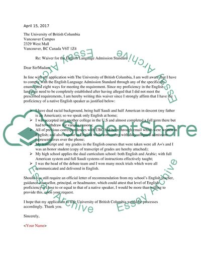Waiver for the English Language Admission Standard