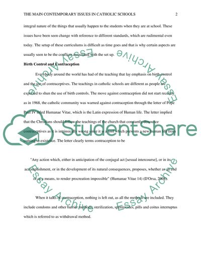 The Main Contemporary Issues in Catholic Schools