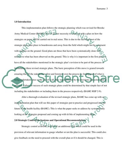 Implementation Plan for Brooke Army Medical Center