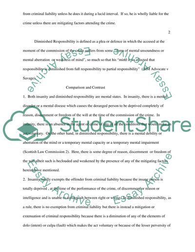 Insanity and Diminished Responsibility