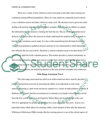 Critical Commentary and Use of Various Tests