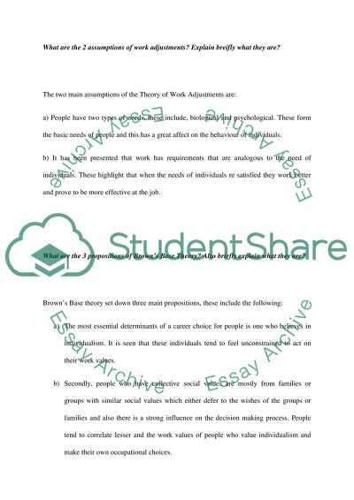 Hollands Theories and Theory of Work Adjustments