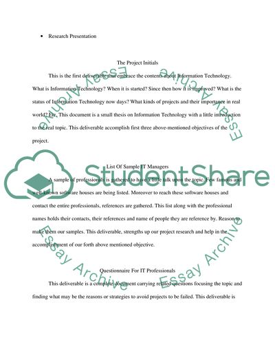 Avoidance of Information Technology Project Failure