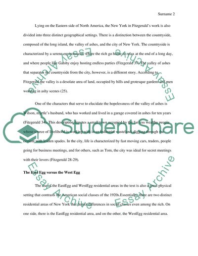 From The Great Gatsby describe and analyze two or three specific physical settings