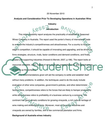 Analysis and Consideration Prior to Developing Operations in Australian Wine Industry