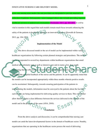 Innovative Nursing Care Delivery Model