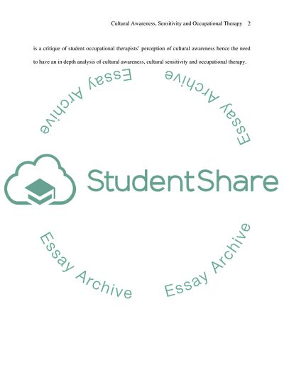 Investigation of Cultural Awareness, Sensitivity and Occupational Therapy