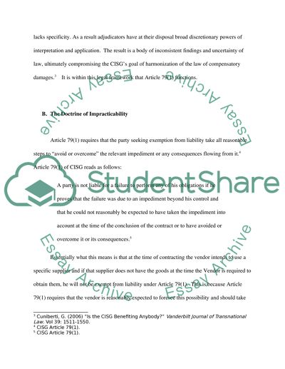 Does Article 79(1) CISG Solve Investigations of Commercial Impracticability