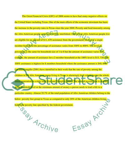 Hunger and Poverty among African-Americans in the last ten years in Texas