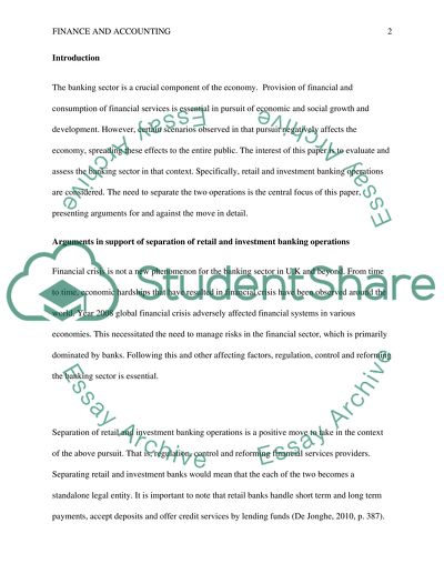 Separation Of Retail And Investment Banking Operations Essay