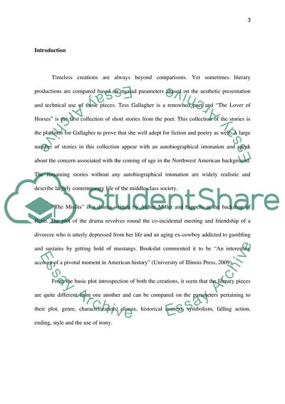 The Misfits by Arthur Miller and The Lovers of Horses by Tess Gallagher