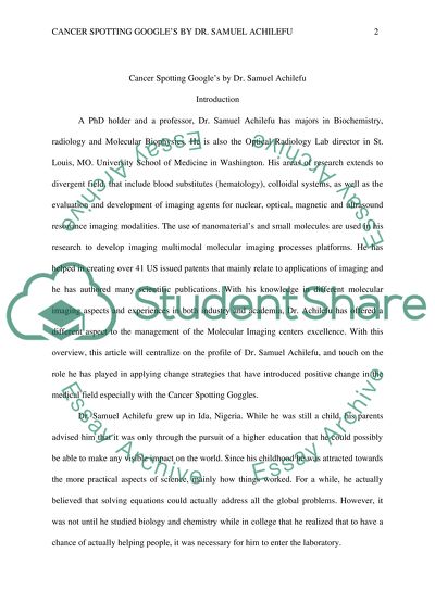 Cancer Spotting Googles by Dr Samuel Achilefu