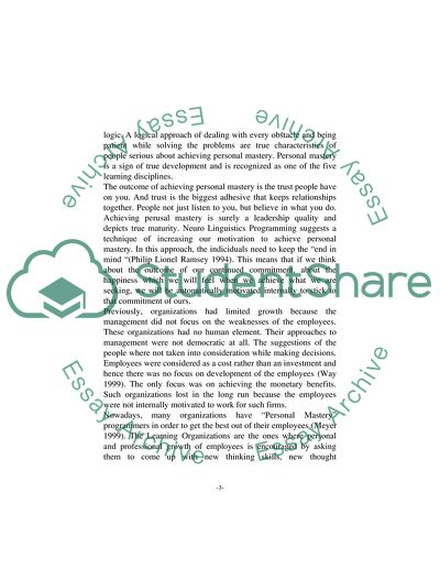 Characteristics of Personal Mastery and Effective Team Learning