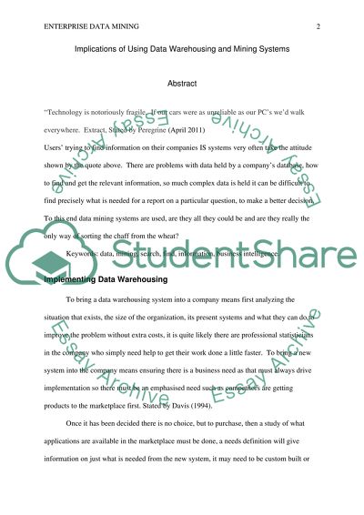 Enterprise Data Warehousing and Data Mining