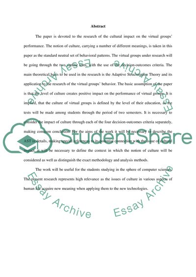 Impact of Culture on the Performance of the Virtual Groups