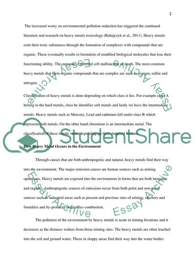 Heavy Metal in the Context of Environmental Toxicology