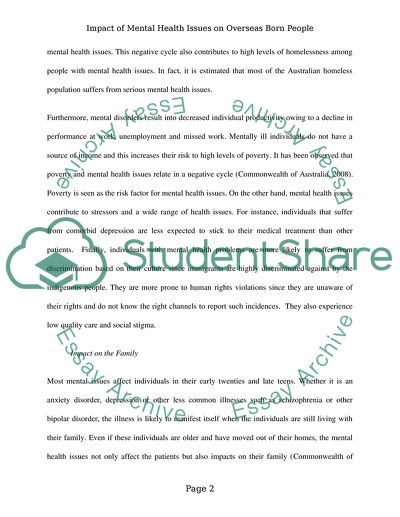 Impact of Mental Health Issues on Overseas Born People
