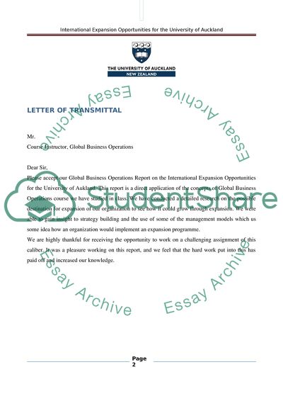 International Expansion Opportunities for the University of Auckland