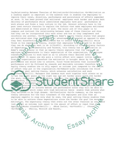 Relationship Between Theories of Motivation