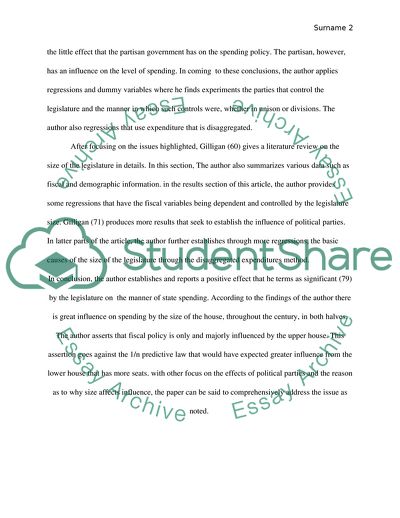 Fiscal Policy and Legislature