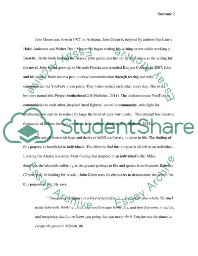 An Analysis of the Novel Looking for Alaska