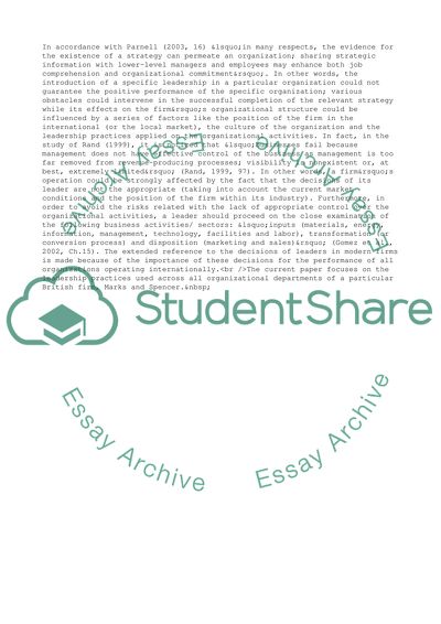 Leadership and Motivation of Marks and Spencer Company