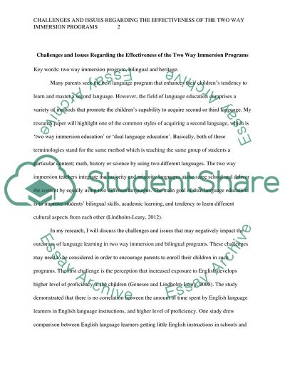 The Effectiveness of the Two Way Immersion Programs