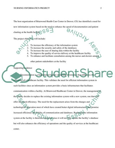 Identify a nursing informatics project