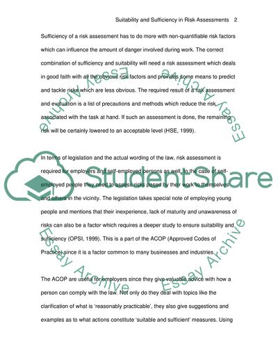 Risk Assessments and the Concept of Suitability and Sufficiency
