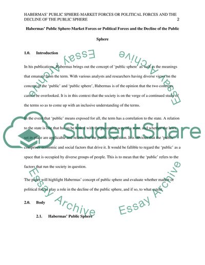 Habermas Public Sphere-Market Forces or Political Forces and the Decline of the Public Sphere