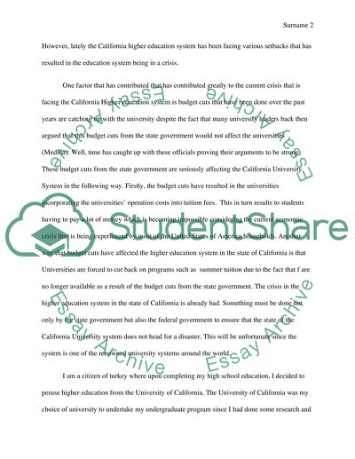 Higher Education in the State of California