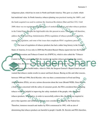 FDA Regulation of Tobacco Products in the United States