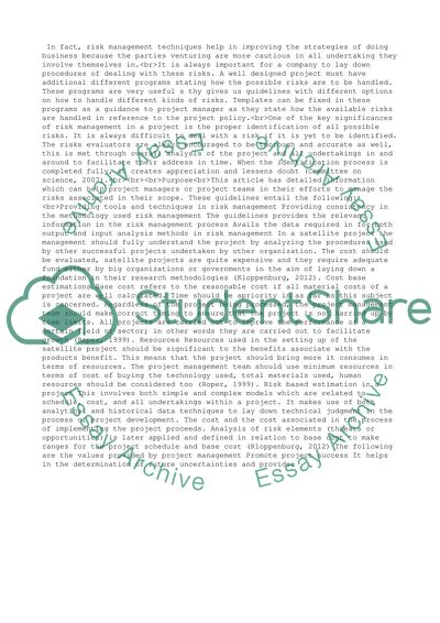 Risk Management in a Satellite Project