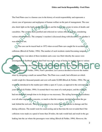 Ethics and Social Responsibility: Ford Pinto